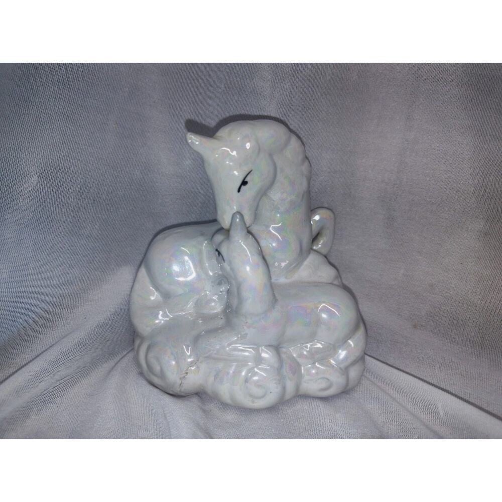 Vintage Pearlized Iridescent Unicorn Glossy Porcelain Ceramic Opalescent Figure